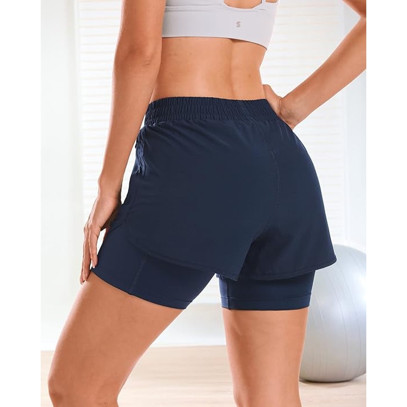 NWT ~ Women's Blue High Waisted 2 in 1 Athletic Running Pockets Shorts ~ Plus 2X