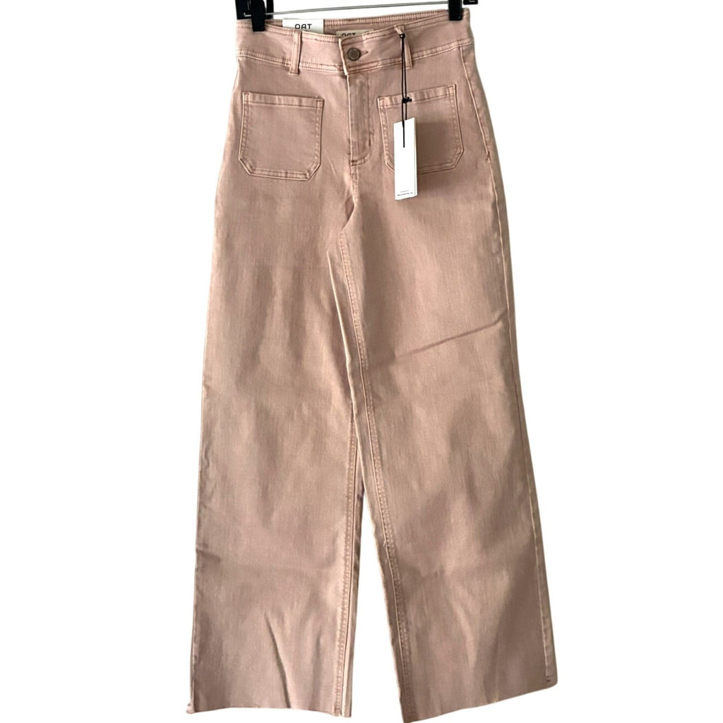 NWT ~ OAT New York Beige High Waisted Wide Leg Cropped Jeans Denim Trouser 2/26