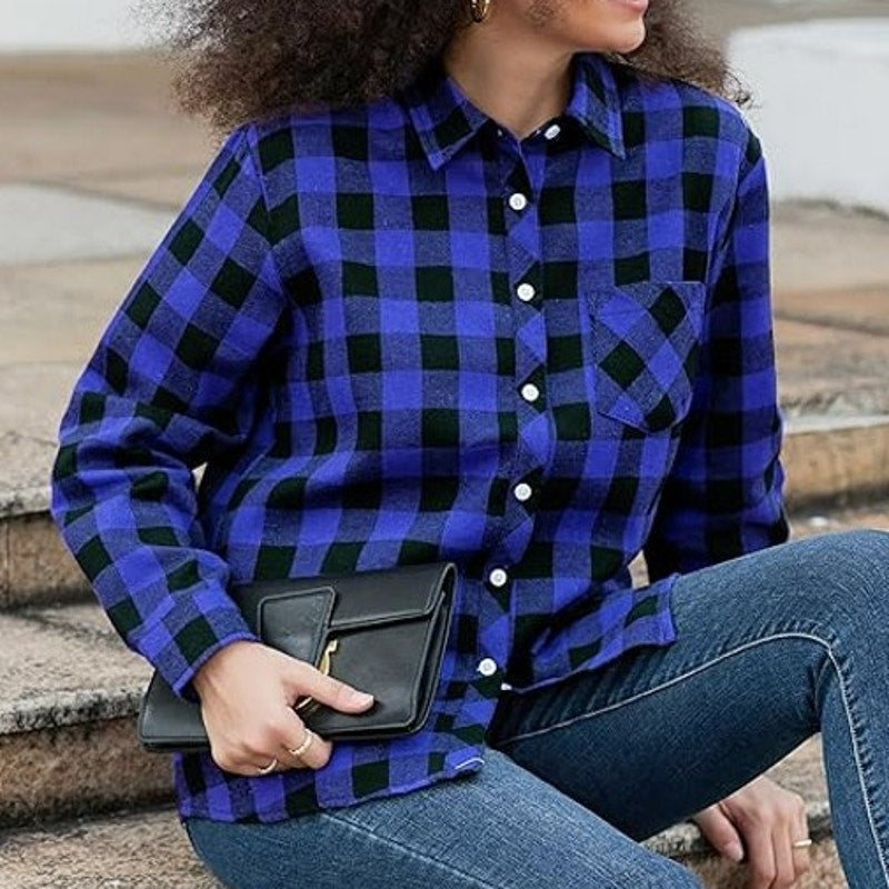 NWT ~ Blue & Black Soft Buffalo Check Button Up Long Sleeve Casual Shirt ~ 2XL