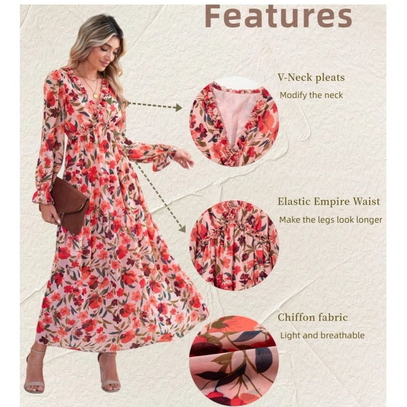 NWT Black Floral Long Sleeve Relaxed Fit Ruffle Layered Maternity Maxi Dress XL