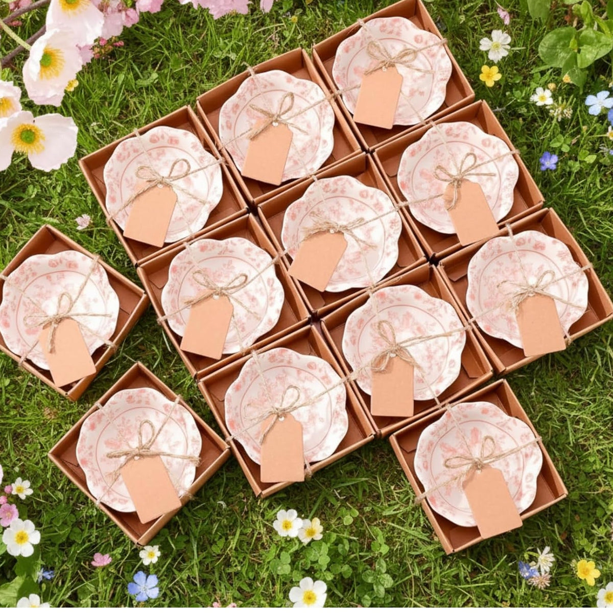 BRAND NEW ~ Set/12 Small 3.3" Pink & White Floral Glass Bowls Dipping Dish & ag