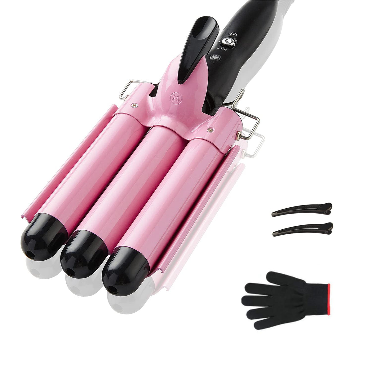 BRAND NEW ~ Pink 3 Barrel 1" Crimper Hair Curling Iron Tool Waver 2 Temp Setting