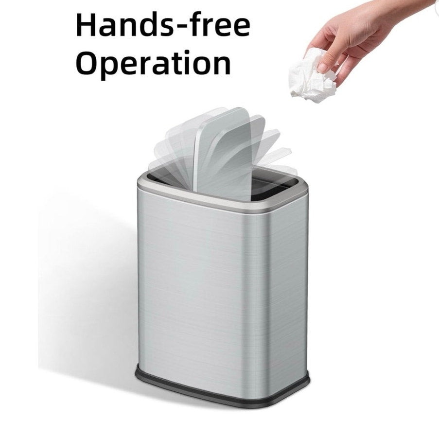 BRAND NEW ~ Silver 2.1Gal Stainless Steel Bathroom Trash Can Swing Lid & 60 Bags