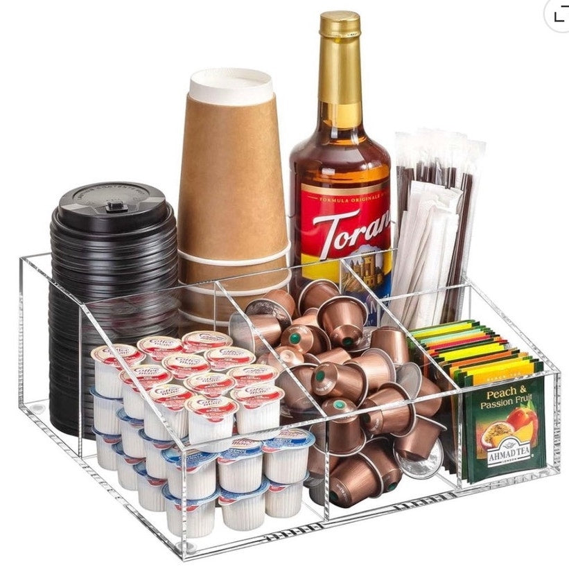 BRAND NEW ~ Acrylic Coffee Bar Station Storage Organizer ~ Home Kitchen Office
