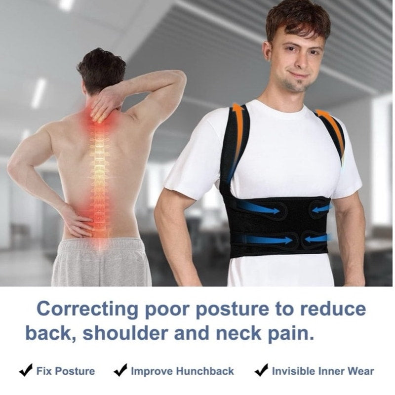 BRAND NEW ~ Black Back Brace Posture Corrector Adjustable Full Back Support ~ XL