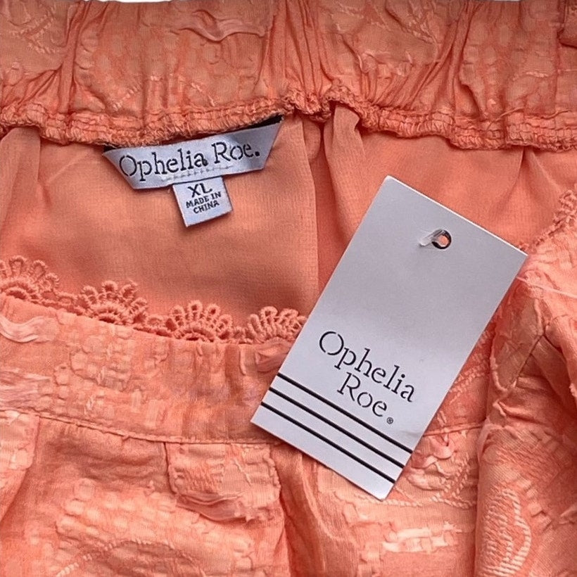NWT ~ OPHELIA ROE Peach Orange Smocked Babydoll Boho Halter Top ~ Women's XL