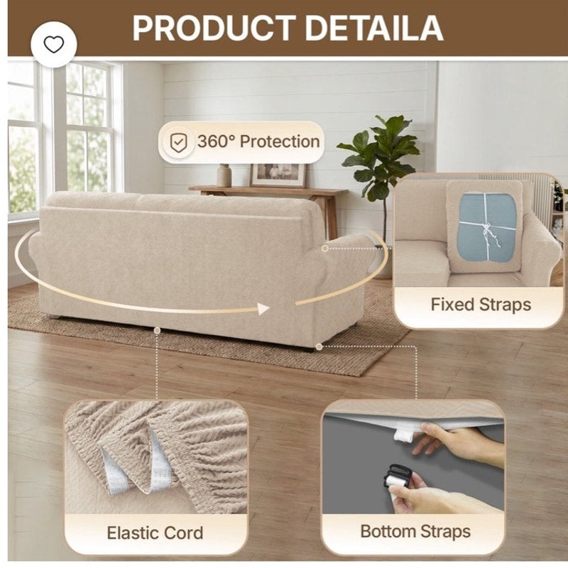 BRAND NEW ~ 3pc Light Beige Stretchy Washable Slipcover Loveseat Sofa Cover