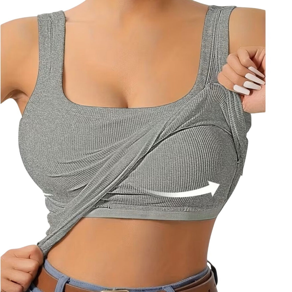 BRAND NEW ~ White Ribbed Padded Shelf Bra Activewear Tank Top ~ Women's XL