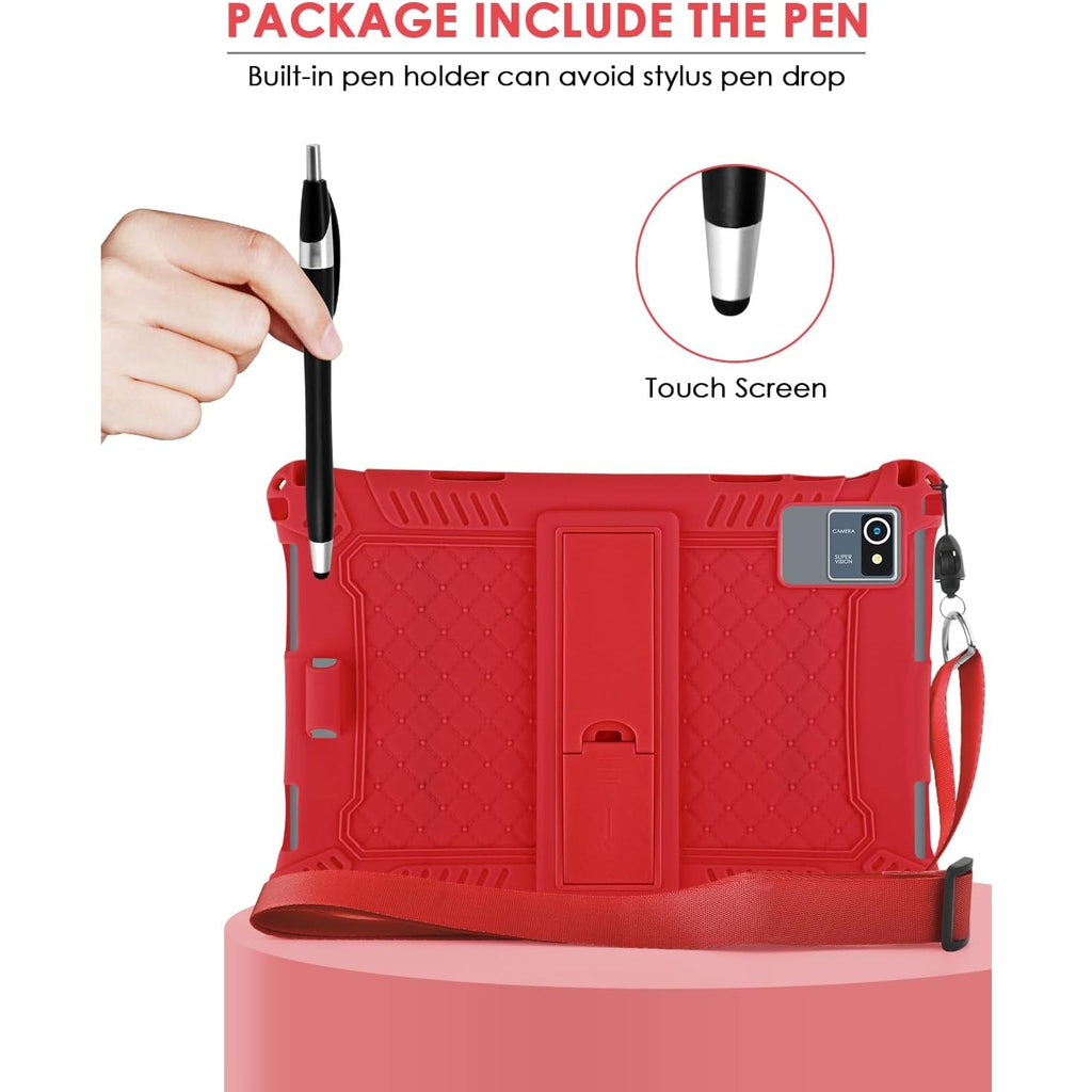 BRAND NEW ~ Red 10.1 inch Silicone Tablet Case & Stylus Pen & Shoulder Strap