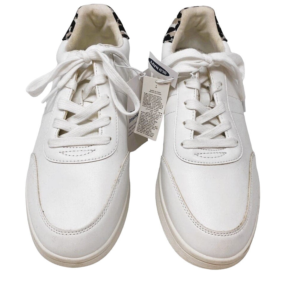 NWT ~ OLD NAVY White Memory Foam Sneakers Cheetah Leopard Back ~ Women's 9