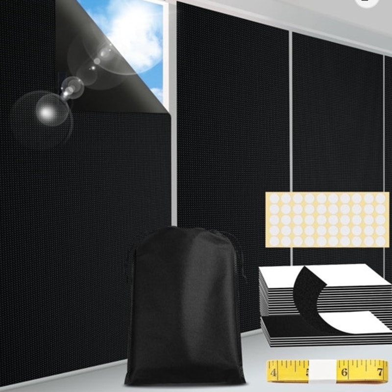 BRAND NEW Black 100% Portable No Drill 138" x 59" Blackout Window Film Curtains