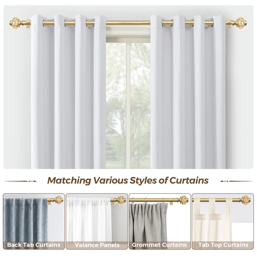 BRAND NEW ~ Gold 7/8" Adjustable Single Curtain Rod Translucent Finial 84"-120"