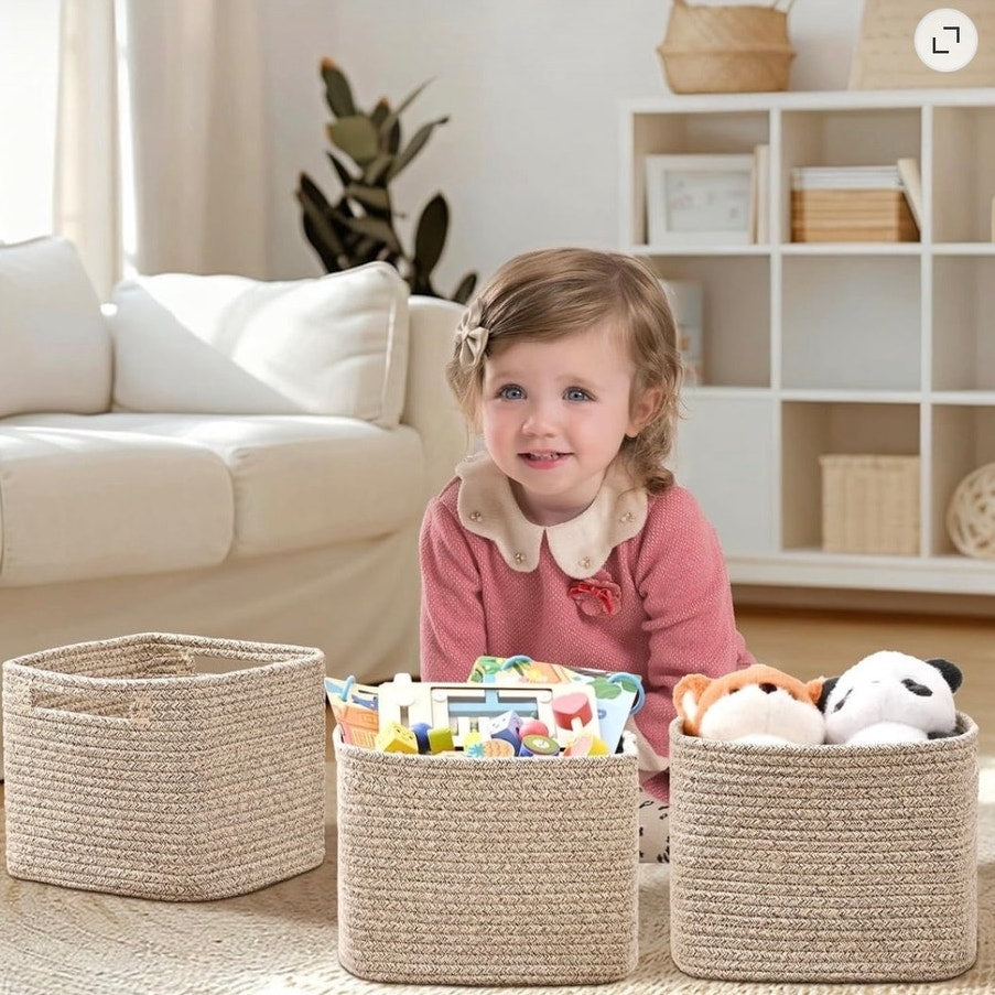 BRAND NEW ~ Set/3 Jute Woven Cotton Rope Storage Baskets Bins Shelves Organizer