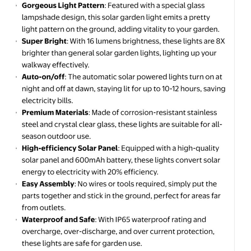 BRAND NEW ~ Set/7 Large Outdoor Solar Glass & Stainless Steel Pathway Lights