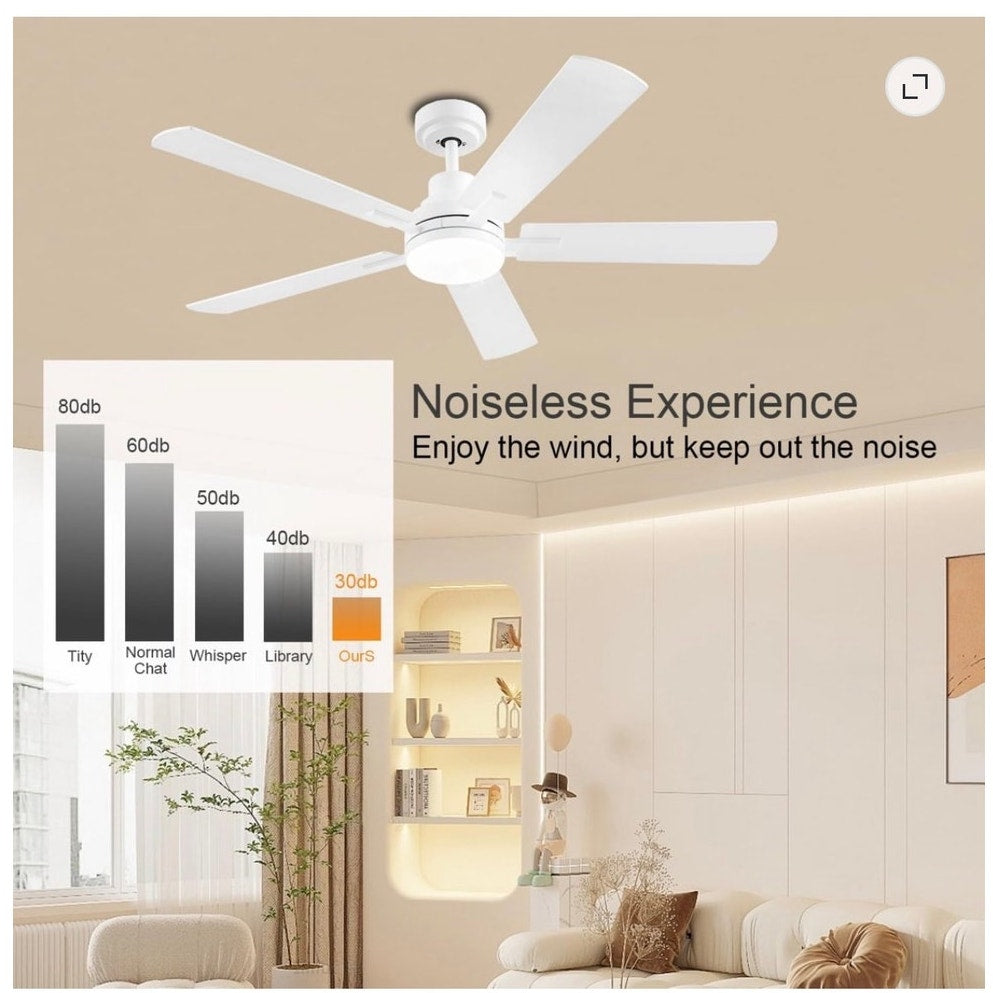 BRAND NEW ~ 52" Low Profile Flush Mount White Ceiling Fan with Lights & Remote