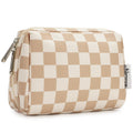 BRAND NEW ~ Narwey Tan Checkered Makeup Cosmetic Bag Compartments & Zipper
