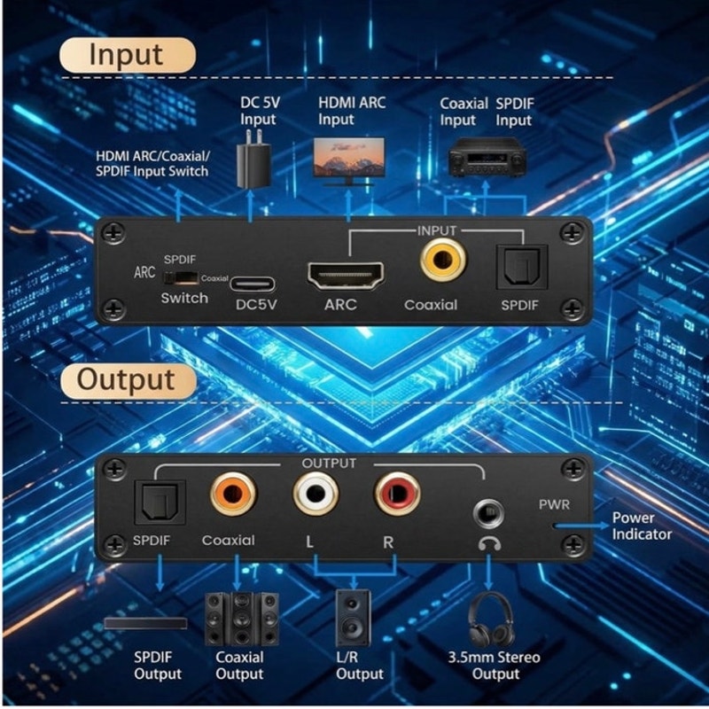 BRAND NEW ~ HDMI ARC Audio Extractor Digital to Analog Audio Converter TV Jack