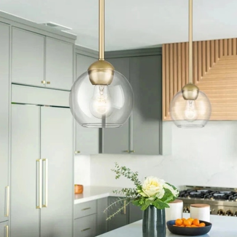 NWT ~ Daemar 1 Light Single Globe Gold Modern Farmhouse Dimmable Pendant Light