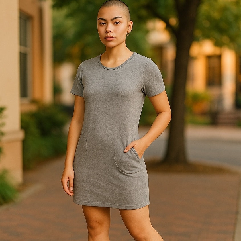 NWT ~ SERRA Gray Knit Short Sleeves Side Pockets Dress ~ Women's Size MEDIUM