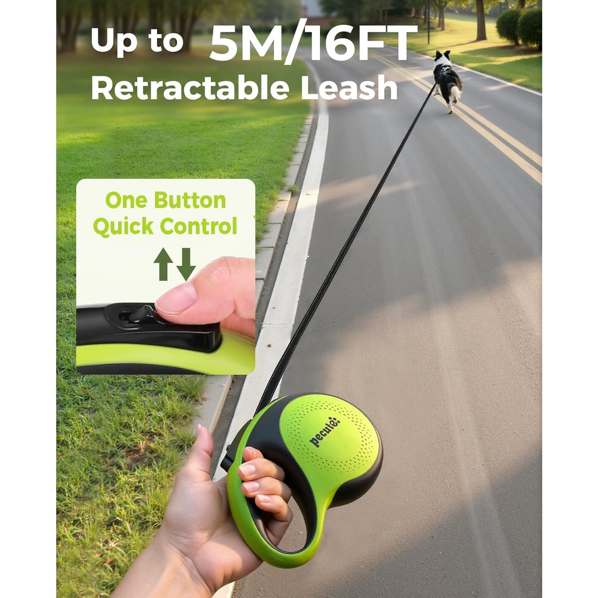 BRAND NEW ~ Lime Green Heavy Duty Retractable Large 110 Dog Leash & Light ~ 16ft