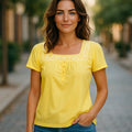 NWT ~ Yellow Embroidered Boho Square Neckline Bohemian Blouse ~ Women's LARGE