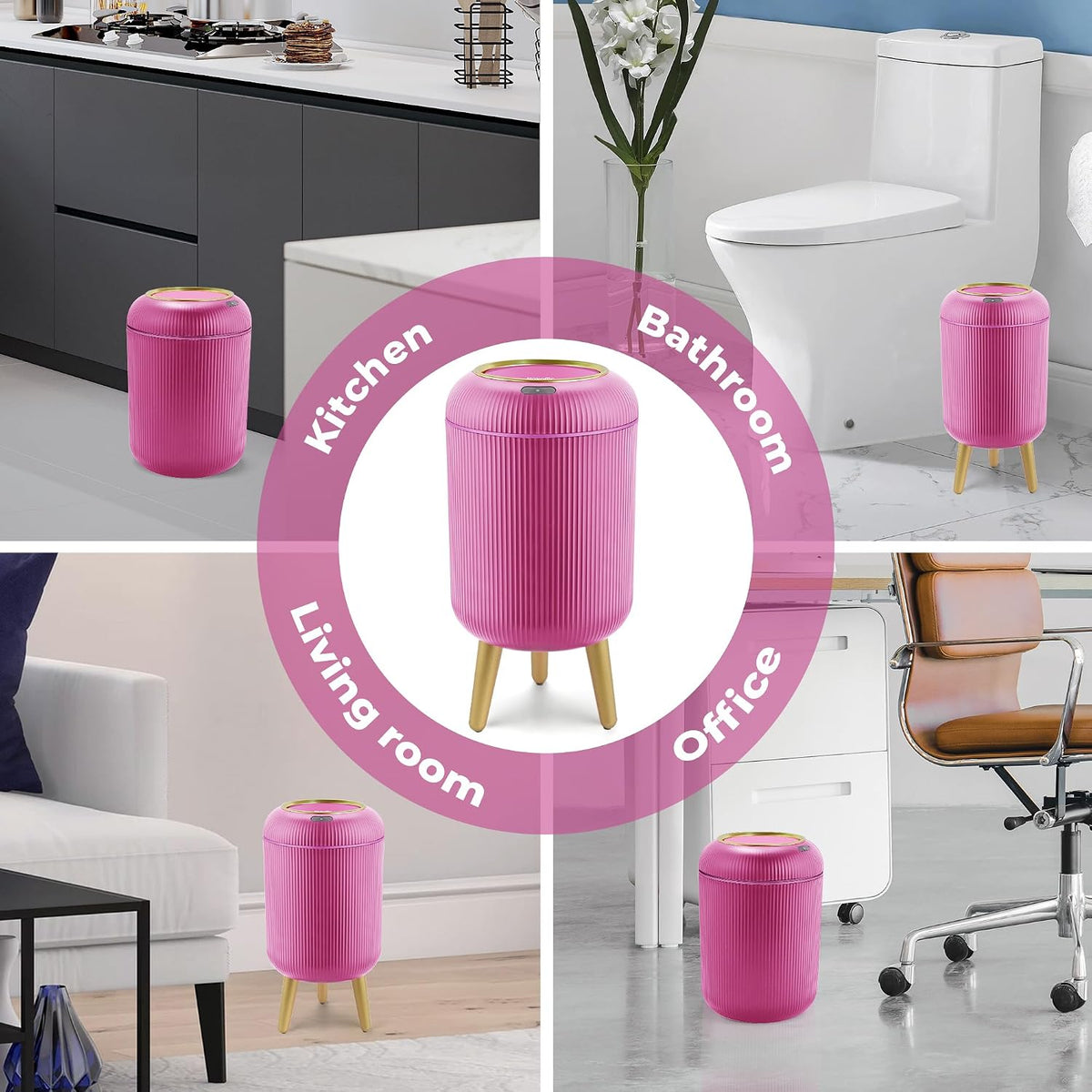 BRAND NEW ~ Bright Pink Smart Sensor Bathroom Wastebasket Small Trash Can