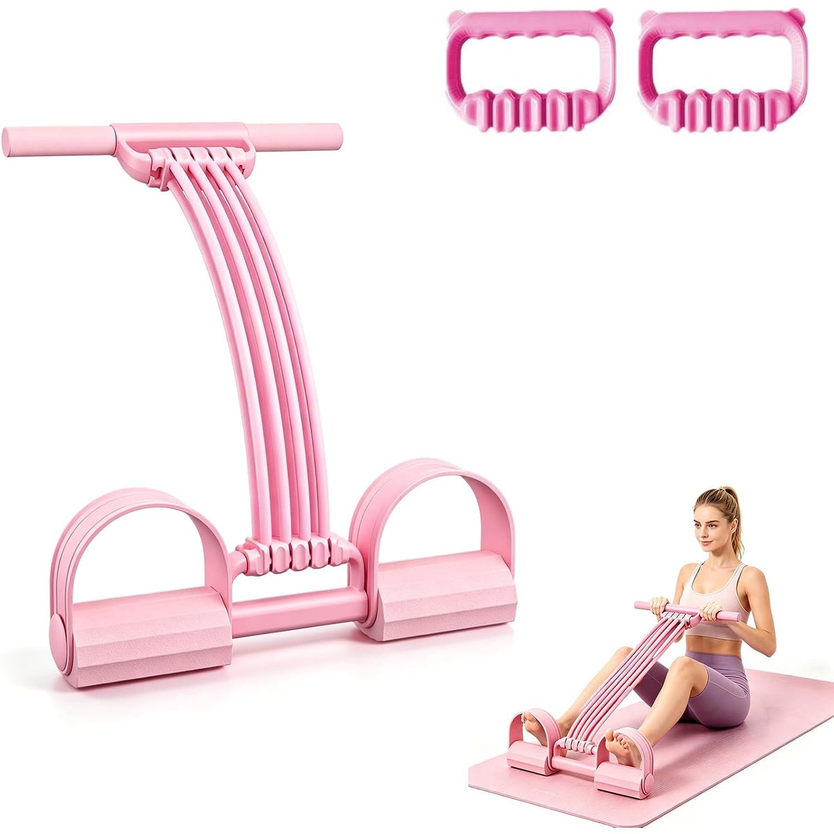 BRAND NEW Pink Portable 8 Tube 3-in-1 Exercise Pedal Resistance Band & Handle