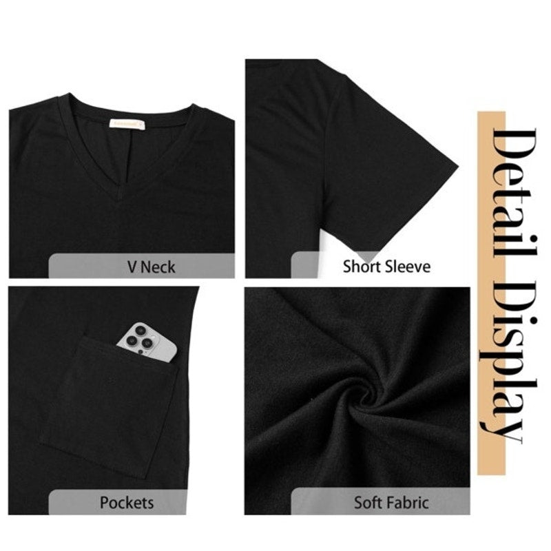 NWT ~ Black Short Sleeve, V-Neck Casual Summer T-Shirt Beach Dress & Pockets ~ M