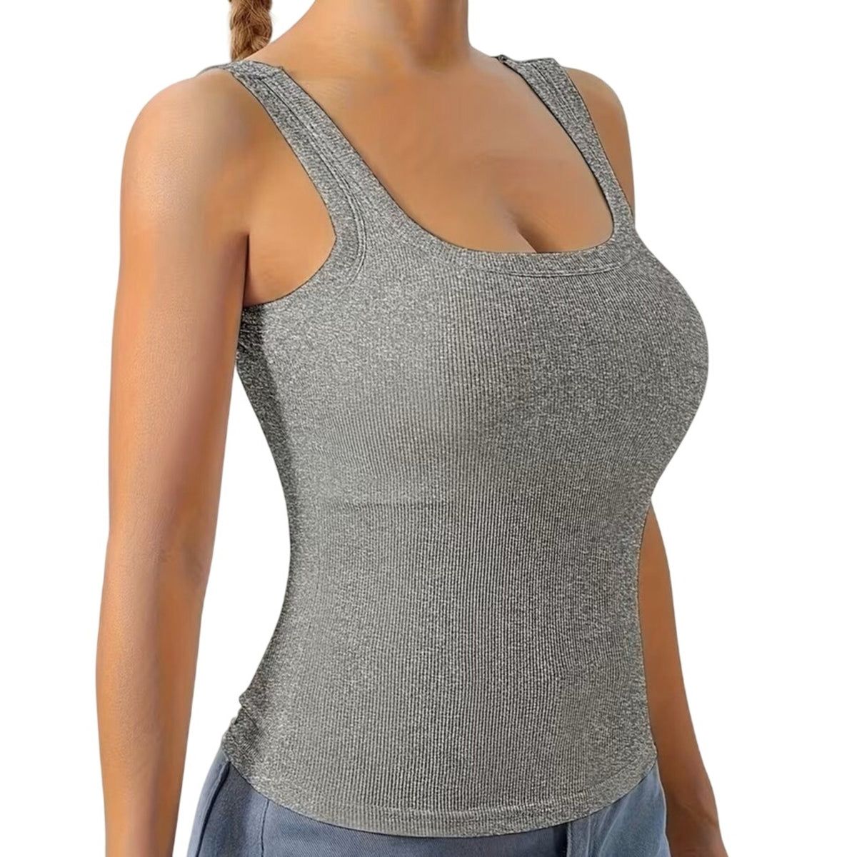 BRAND NEW ~ White Ribbed Padded Shelf Bra Activewear Tank Top ~ Women's XL