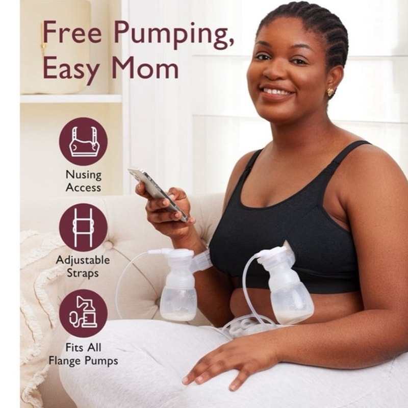 NWT ~ Momcozy Black Maternity Hands-Free Pumping Nursing Bra ~ Women's Size XL