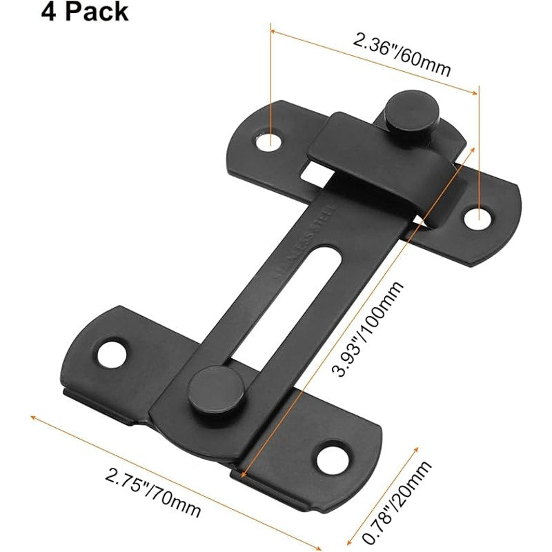 NWT ~ 2 Pack Barn Door Safety Latches 180-Degree Gate Door Lock ~ Matte Black