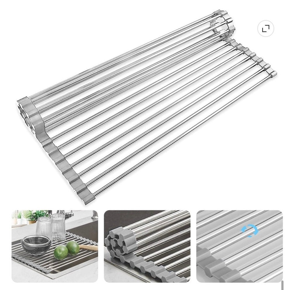 BRAND NEW ~ Stainless Steel Roll Up Kitchen Sink Dish Drying Rack Over The Sink