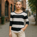 NWT ~ DEREK HEART Black & White Wide Mesh Stripe Top ~ Women's Size MEDIUM