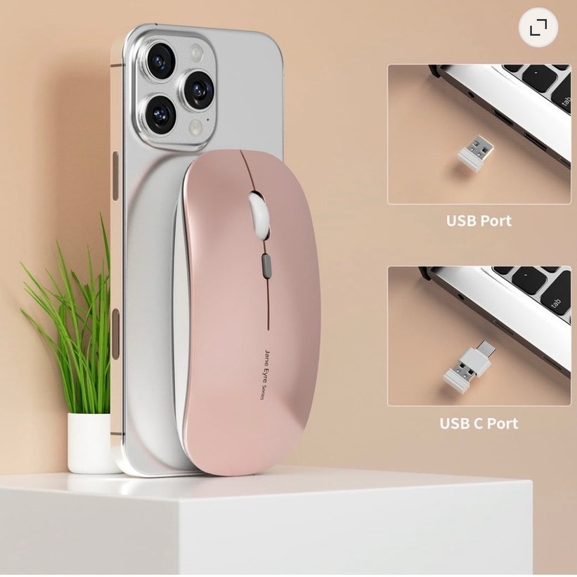 BRAND NEW ~ Rose Gold Wireless Rechargeable Optical Slim Silent Mouse & USB