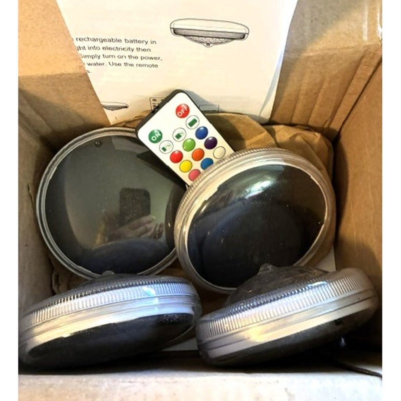 BRAND NEW ~ Set/4 Waterproof RGB Solar Floating Colorful Pool Lights & Remote