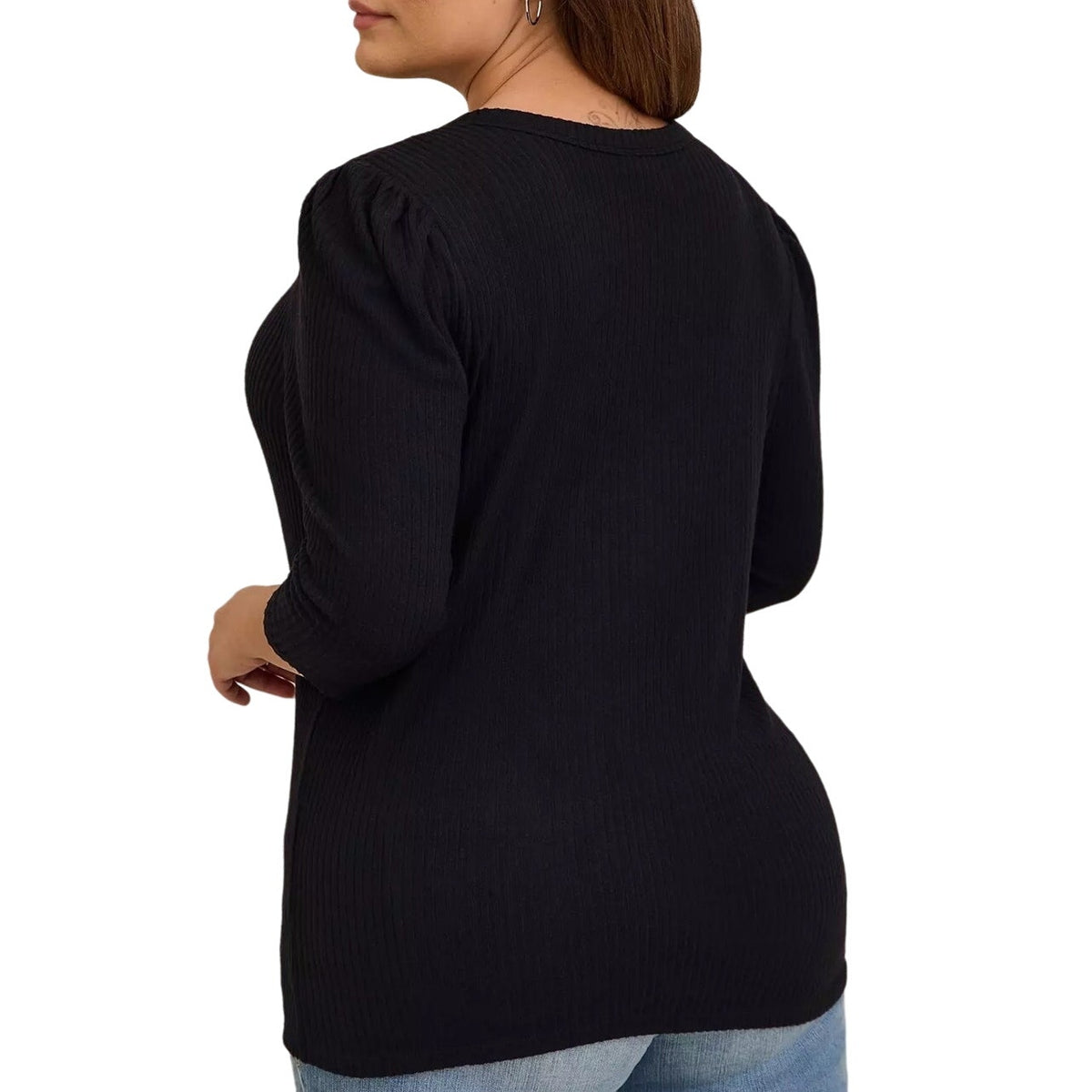 NWT ~ TORRID Light Weight Rib Hacci 3/4 Sleeve Henley Black Top ~ Plus Size 5X