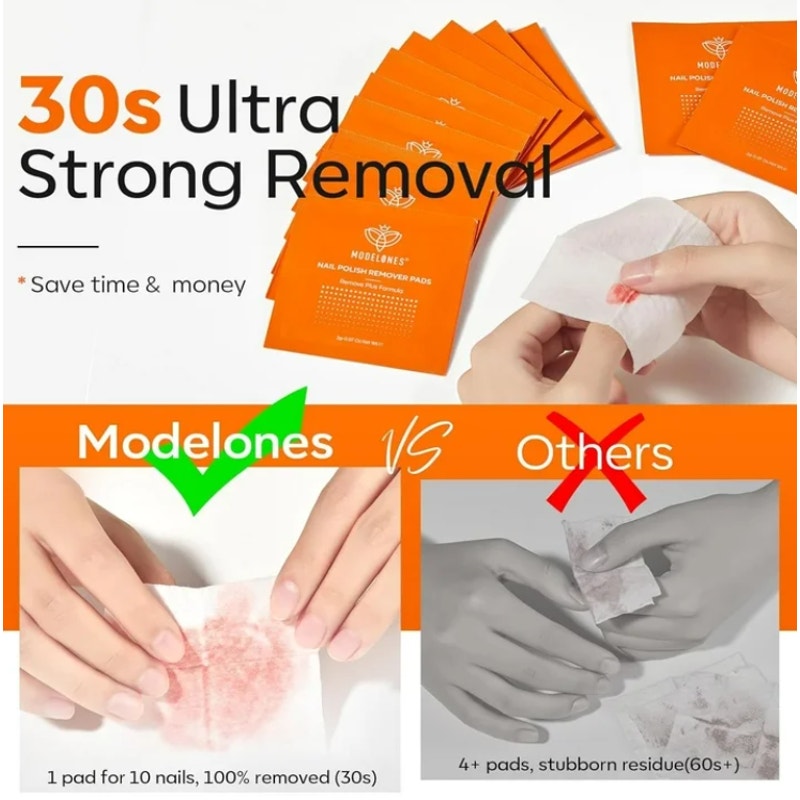 BRAND NEW ~ 50ct Modelones Acetone Nail Polish Remover Pads Indiv. Wrapped Wipes