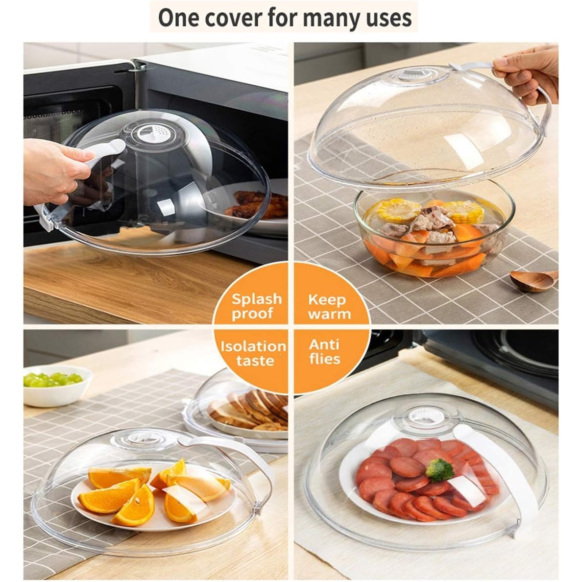 NWT ~ Set/2 Microwave Transparent Splatter Plate Cover w/ Handle & Steam Vent