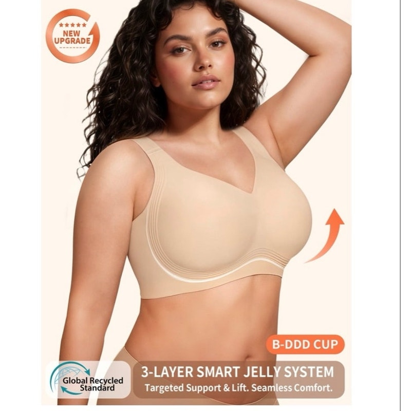 NWT ~ Nude Wireless Push Up Full Coverage Comfort Smoothing Seamless Bra ~ MED.