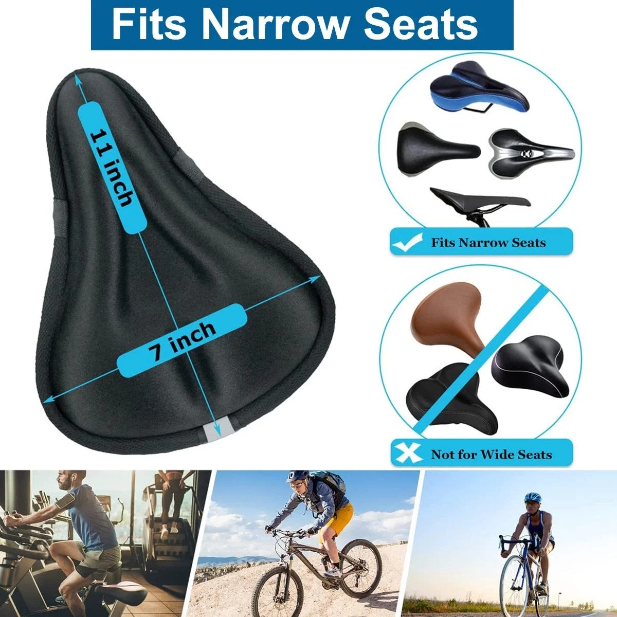 BRAND NEW ~ Black 2-in-1 Bike Seat Gel Padded Comfort Bicycle Cushion Cover