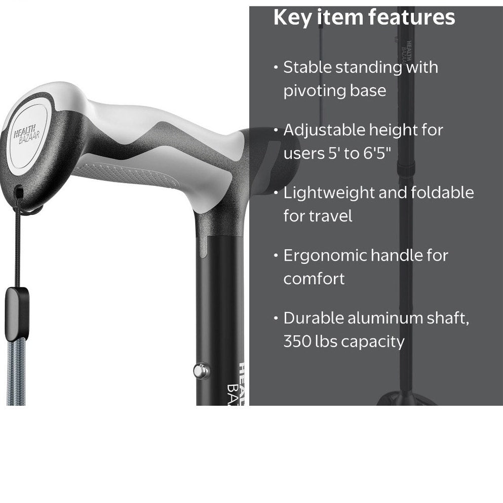 BRAND NEW ~ Foldable Black Adjustable All Terrain Walking Stick Cane