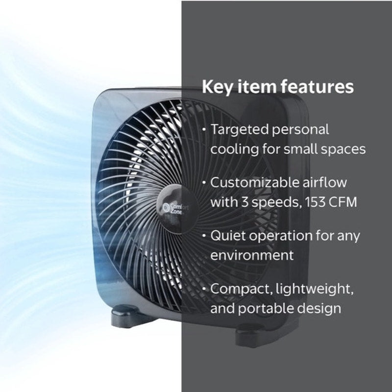 BRAND NEW ~ Comfort Zone 9" Portable Black 3 Speeds Quiet Compact Box Fan