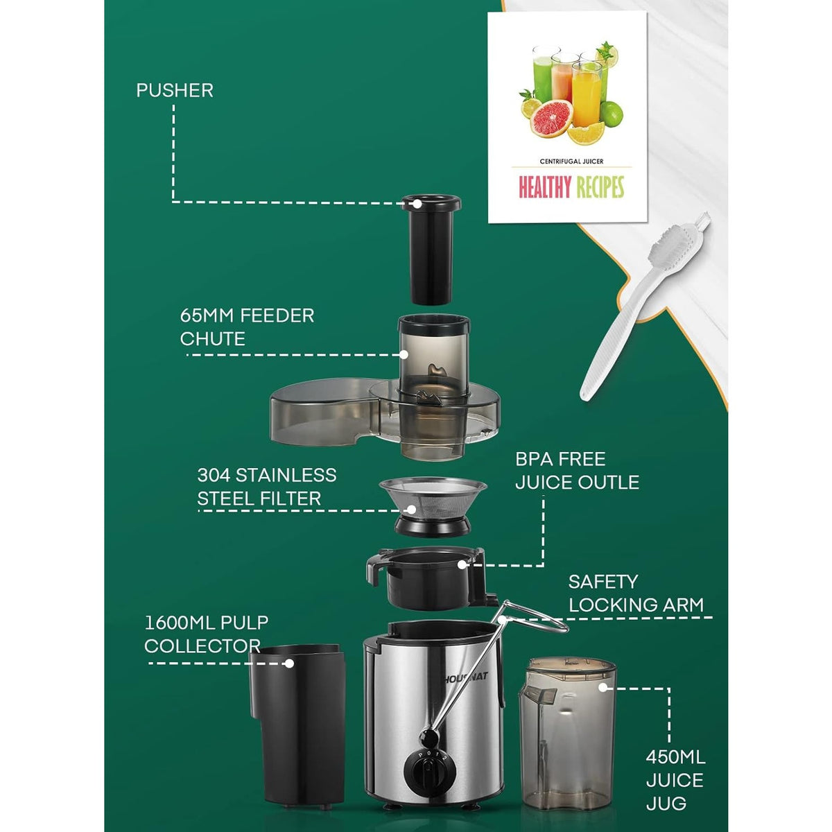 NWT ~ Black & Silver Centrifugal Juicer ~ Whole Fruit & Vegetables Extractor