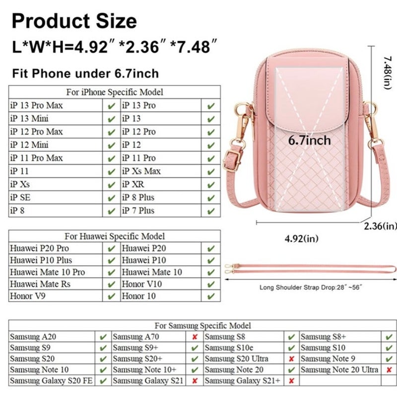 BRAND NEW ~ Small Pink Crossbody Phone Bag Card Slots Headphone Spot Double Zip