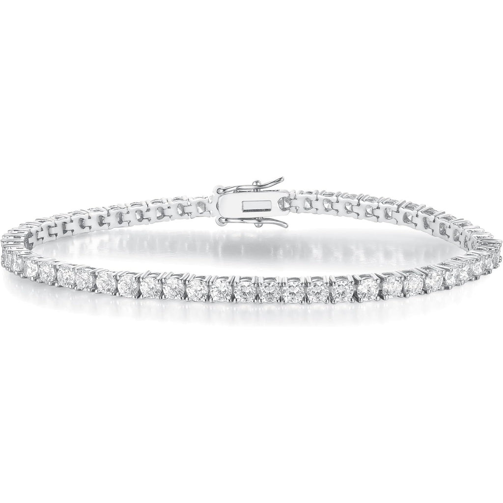 BRAND NEW ~ White Gold Plated Round Cubic Zirconia Classic Tennis Bracelet ~ 7"