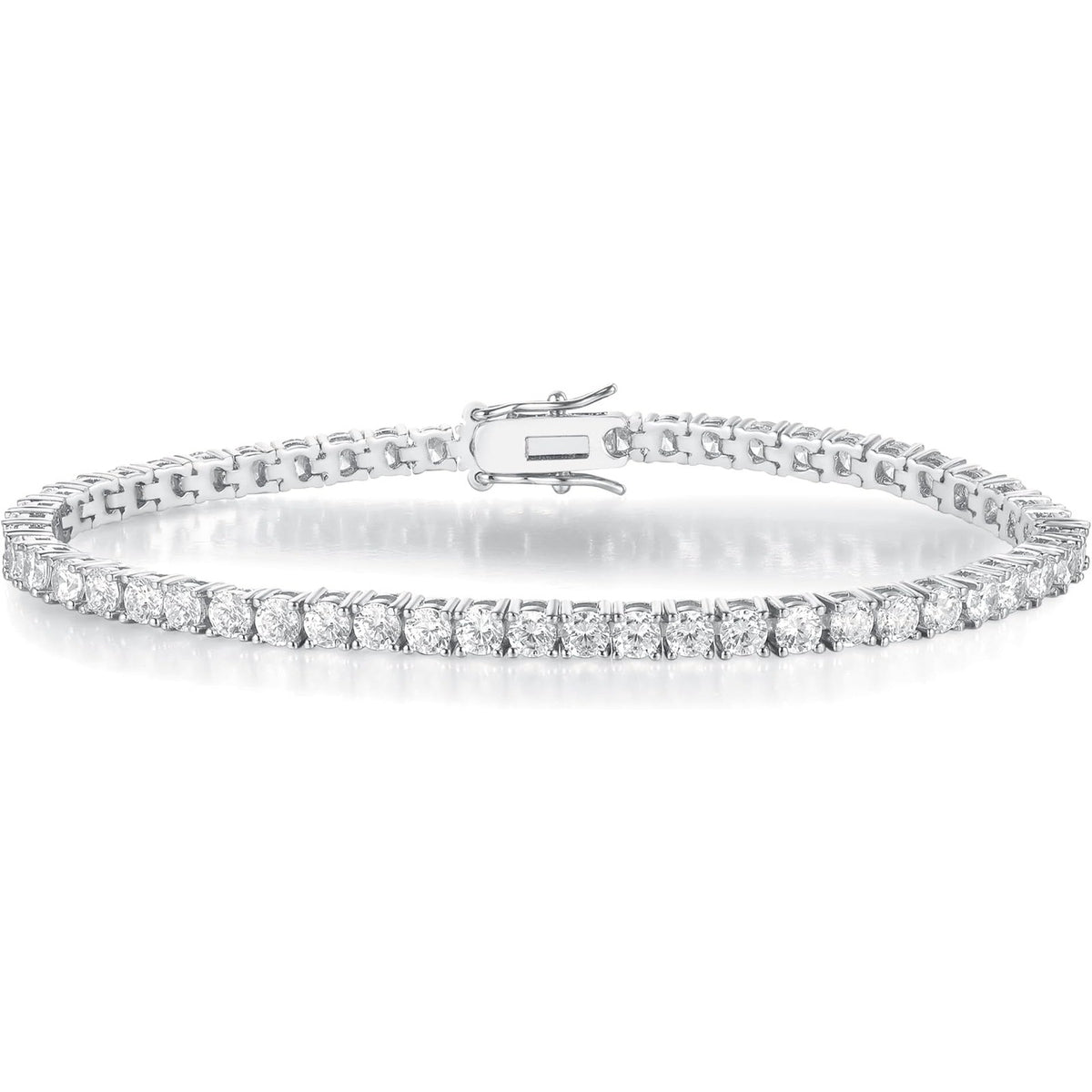 BRAND NEW ~ White Gold Plated Round Cubic Zirconia Classic Tennis Bracelet ~ 7"