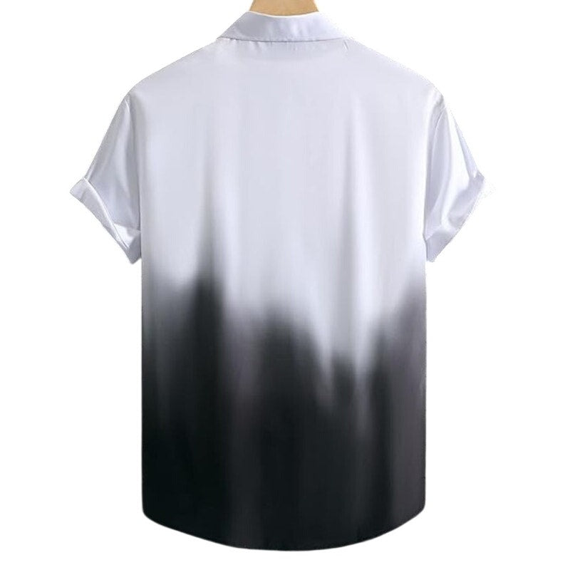 BRAND NEW ~ Men's White To Black Fade Casual Button Up Short Sleeve Shirt ~ XL