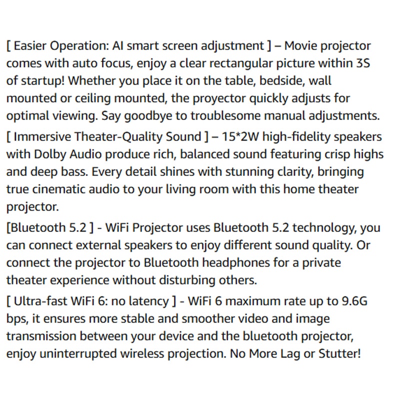 BRAND NEW ~ 1500 ANSI Smart Outdoor Projector Built-in Apps 30W Dolby Audio