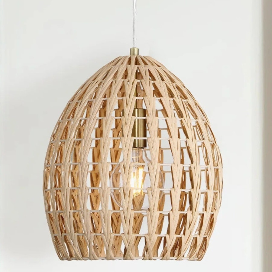 BRAND NEW Large Boho Handwoven Rattan Hanging Bohemian Wicker Lamp Light 14"x12"