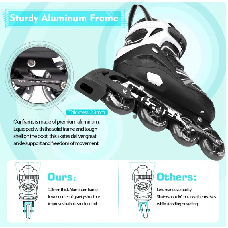 BRAND NEW ~ Adjustable Inline Skates with Illuminating Wheels ~ Boys Girls 12C-2